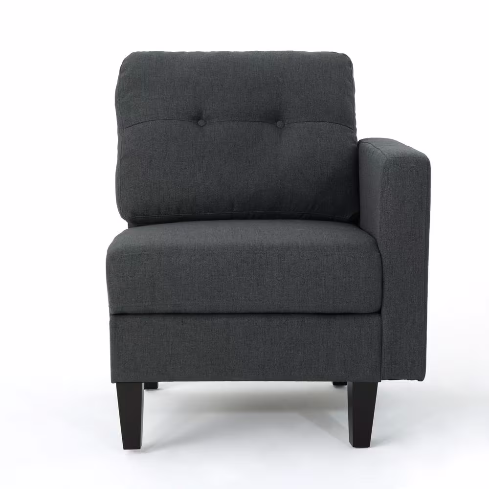 Noble House 7-Piece Gray Tweed/Dark Brown Polyester 6-Seater L-Shaped Sectional Sofa with Wood Legs