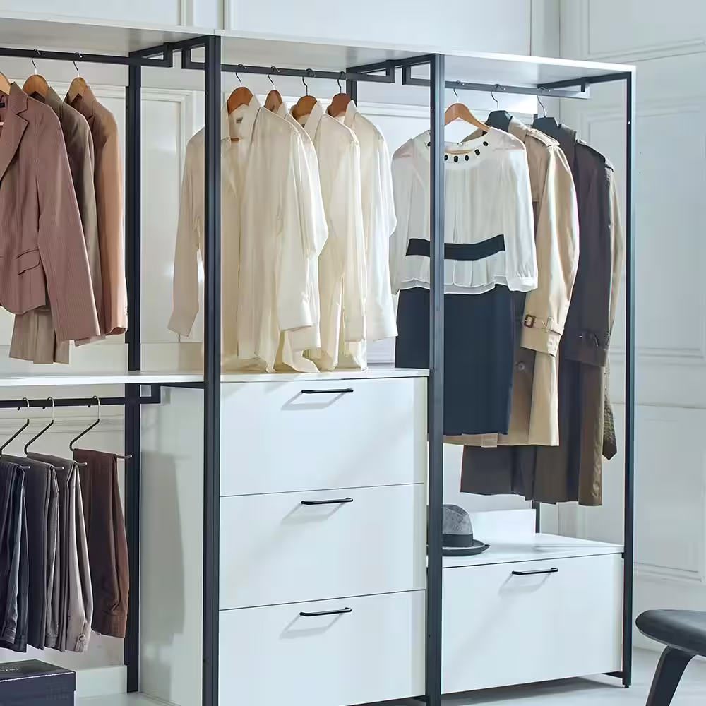 None Fiona 96 in. W White Freestanding Walk in Wood Closet System with Metal Frame