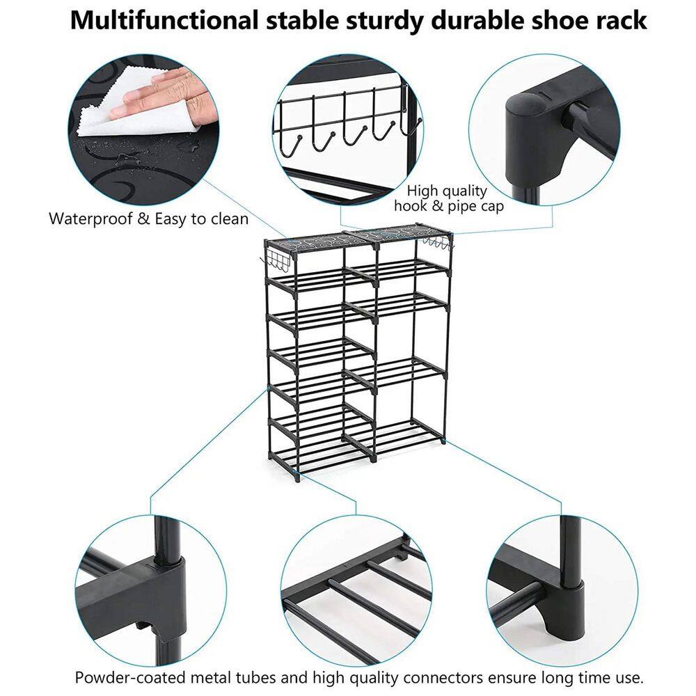 None 42 in. H 24-Pair Black Plastic Shoe Rack