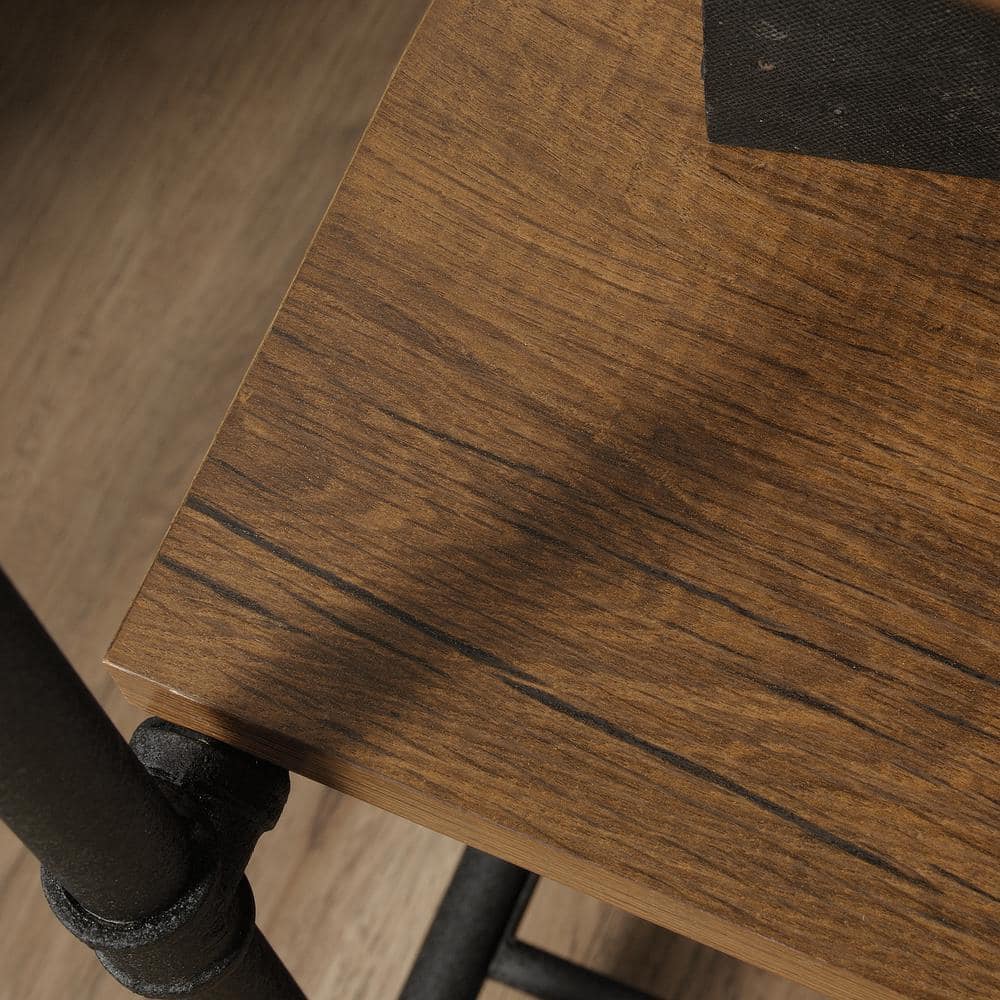 SAUDER 75.66 in. Checked Oak Metal 5-shelf Accent Bookcase with Open Back