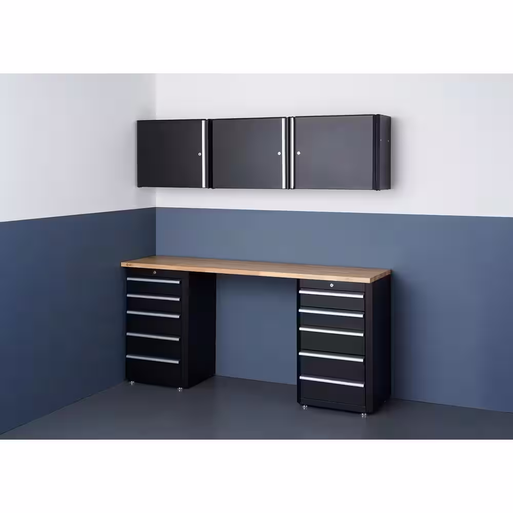 TRINITY 41.3 in. H x 72.2 in. W x 19 in. D Steel Garage Cabinet Set in Black (6-Piece)