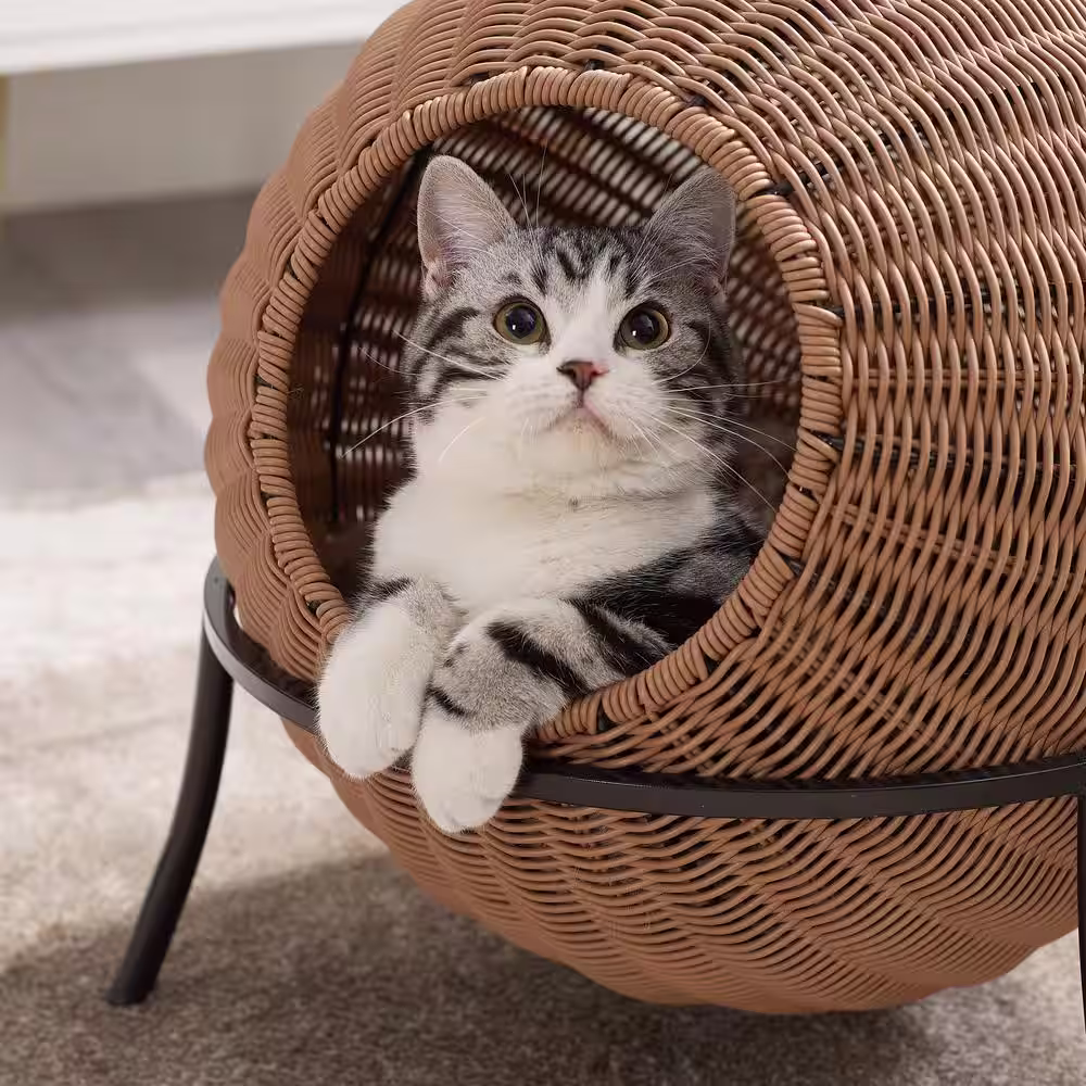 None Nala Medium Brown Wicker Cat Condo Bed
