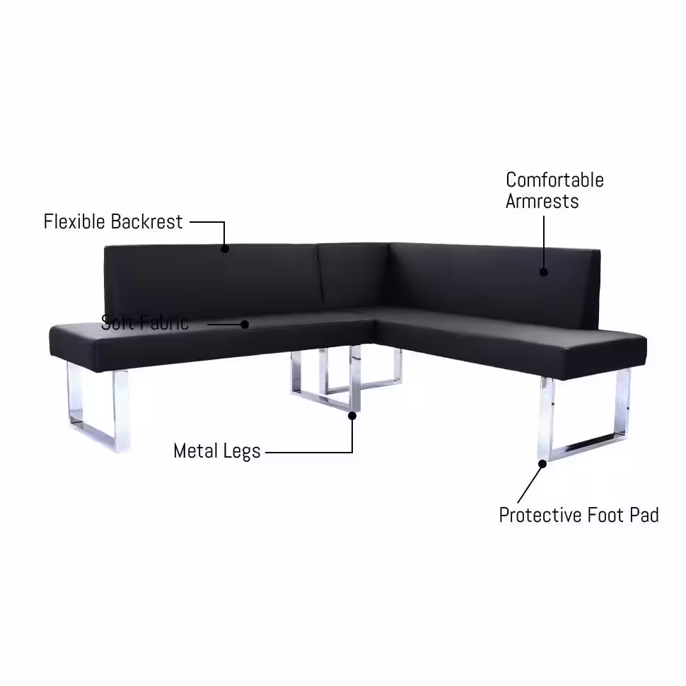 GOJANE 3-Piece White Dining Table Set 59 in. Rectangle Table, 1  L-Shaped Black Bench and 1 Black Bench
