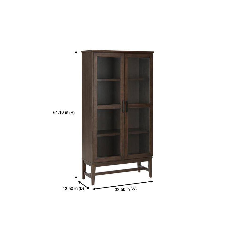 Home Decorators Collection 61 in. Smoke Brown Wood Adjustable 4-Shelf Standard Bookcase with Glass Door