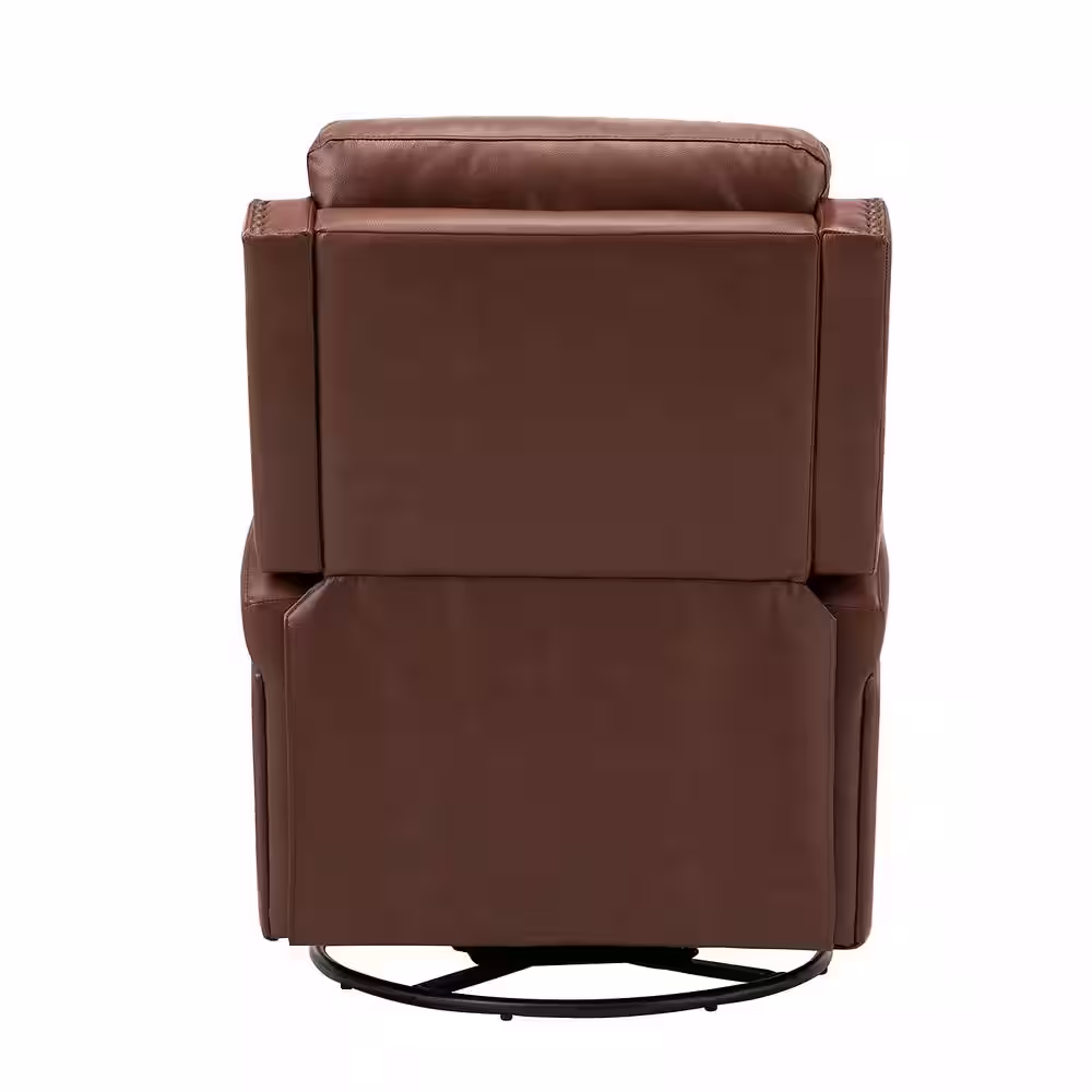 None Ifigenia 28.74 in. Wide Brown Genuine Leather Swivel Rocker Recliner with Tufted Back