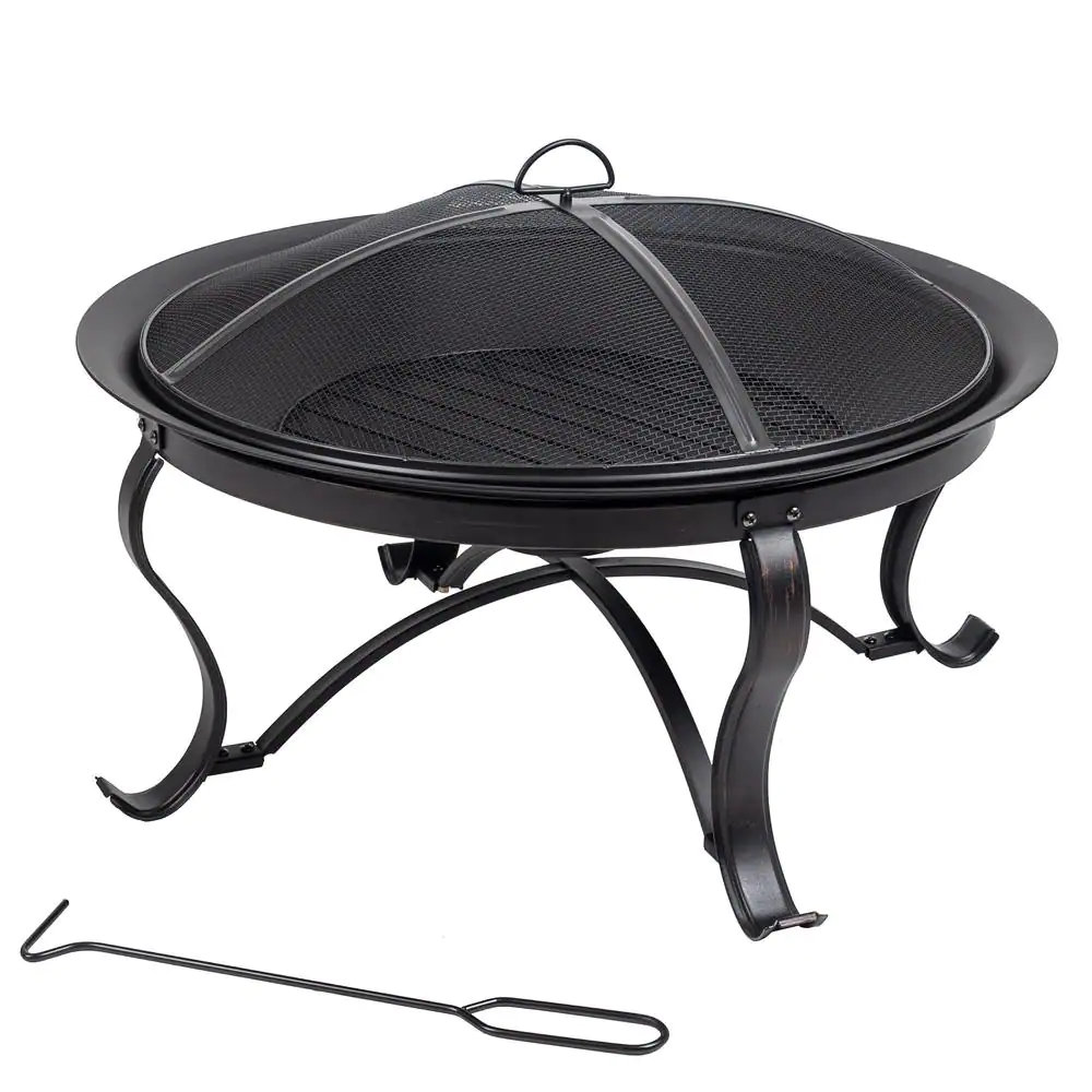 Hampton Bay Sadler 30 in. x 19 in. Round Steel Wood Burning Fire Pit in Rubbed Bronze
