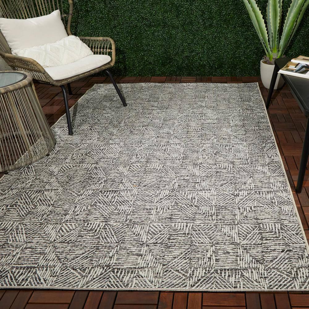 Hampton Bay Micro Stripe Brown 9 ft. x 12 ft. Indoor/Outdoor Area Rug