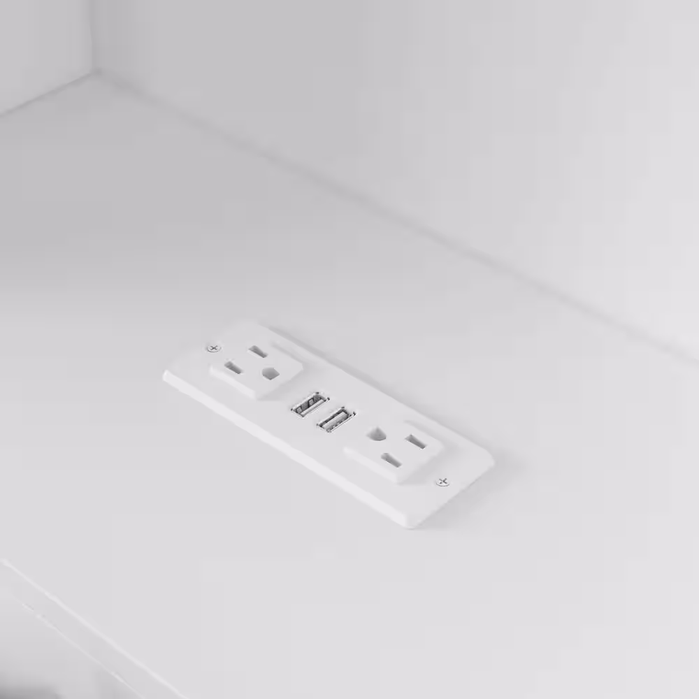 None White Full Queen Wood Headboard Shelf with Socket Adapter USB Interface, Shelves and LED Lights