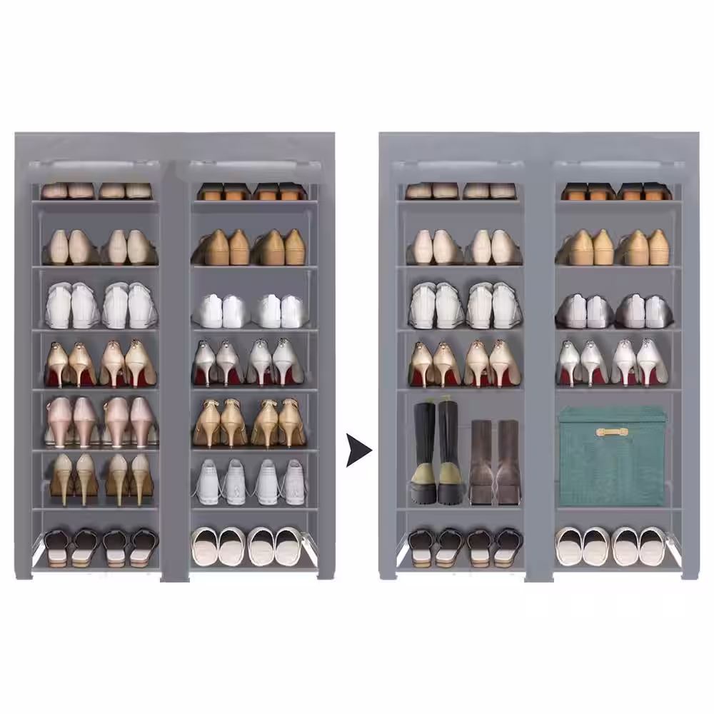 None 49 in. H 28-Pair Gray Metal 7-Tiers Shoe Rack