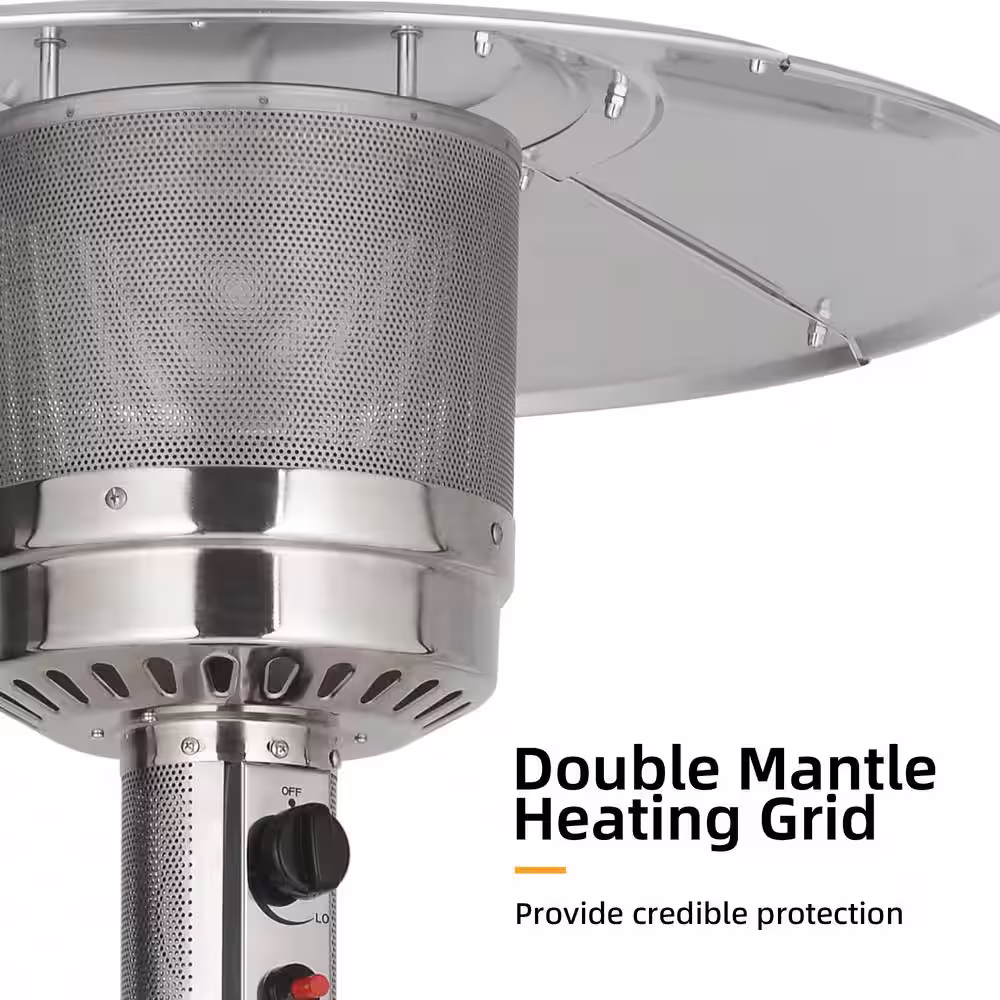 None 46000 BTU Standing Propane Patio Heater with Wheels in Brown