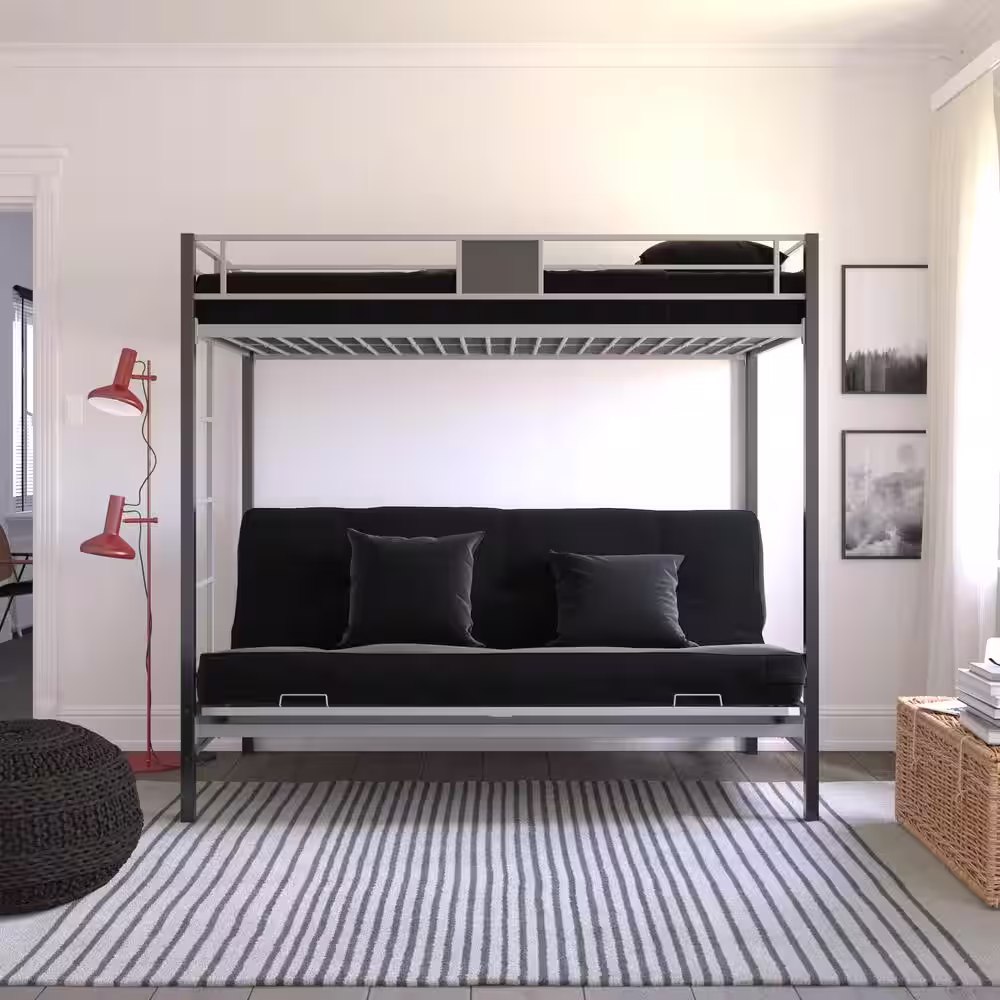 DHP Sunrise Silver Metal Twin Over Futon Bunk Bed