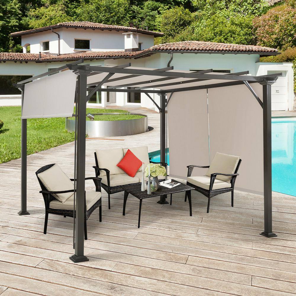 None 10 ft. x 10 ft. Metal Frame Patio Gazebos in Beige