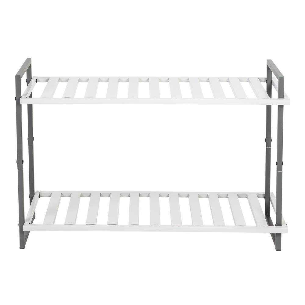 None 20 in. H x 30 in. W 6-Pair 2-Shelf White/Gray Steel Freestanding Shoe Rack