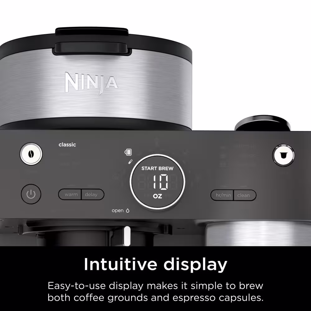 NINJA Espresso & Coffee System, Single-Serve & Nespresso Capsule Compatible, 12- Cup Black Stainless Steel Coffee Maker CFN601