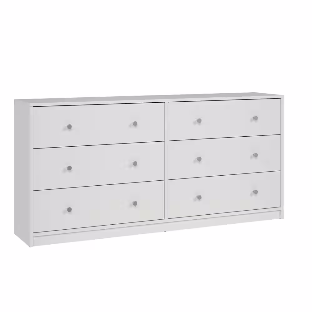 Tvilum Portland 6-Drawer Double Dresser in White 26.89 in. H x 56.34 in. W x 12.46 in. D