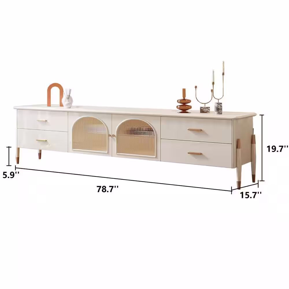 JASIWAY 78.7 in. Beige TV Stand with 4 Drawers Fits TV's Up to 80 in. with Cable Management