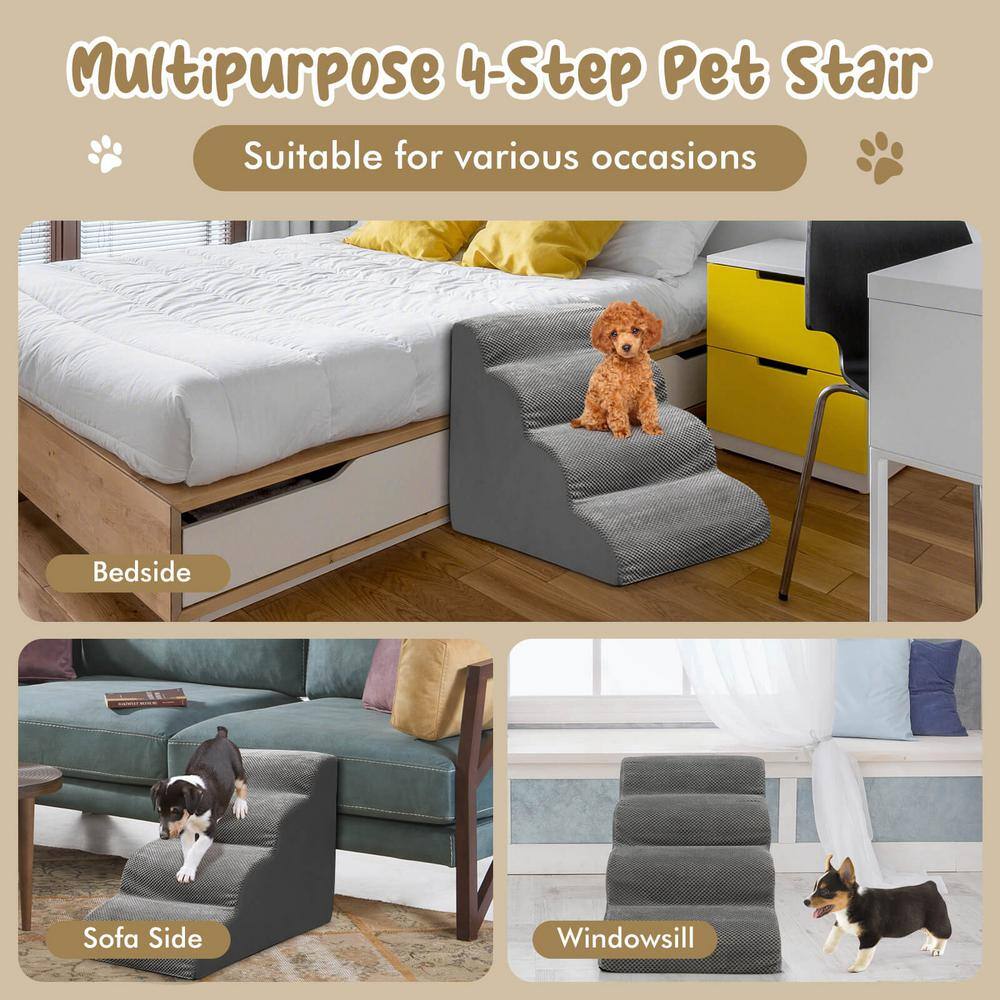 ANGELES HOME 4-Tier Foam Non-Slip Dog Steps with Washable Zippered Cover