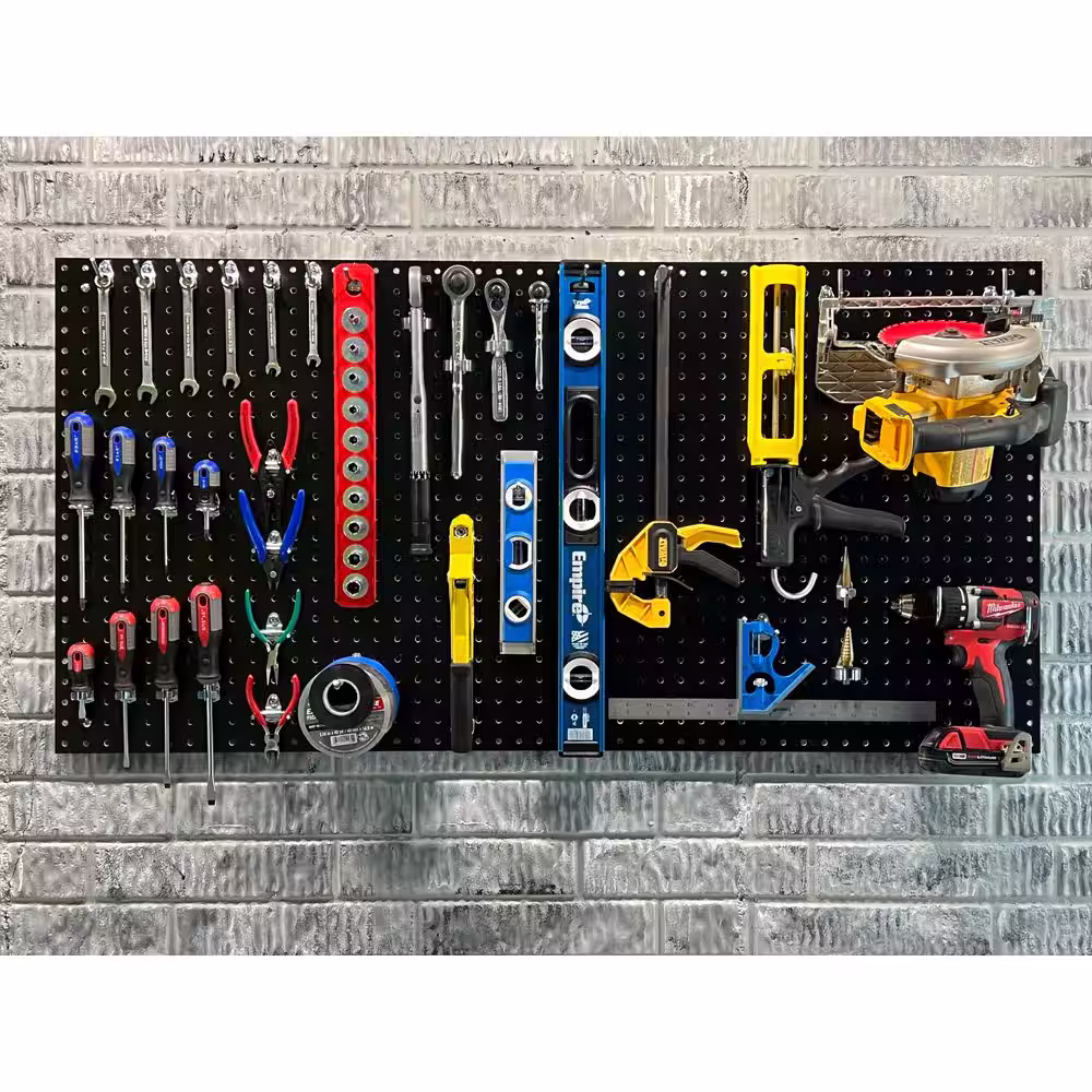 Triton Products 24 in. H x 42 in. W Pegboard 1-Pack Black High-Density Fiberboard Kit with 36 Hooks