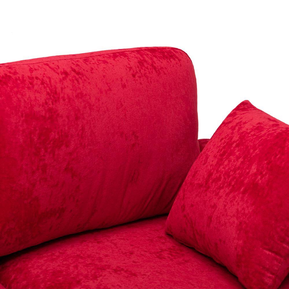 None 114.42 in. W Slope Arm 2-Piece Polyester L-Shaped Sectional Sofa in Red with Ottoman
