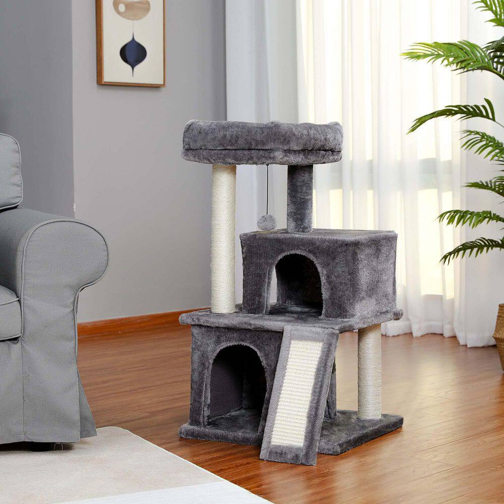 None Cat Tree Luxury 34 in. Cat Tower with Double Condos, Spacious Perch