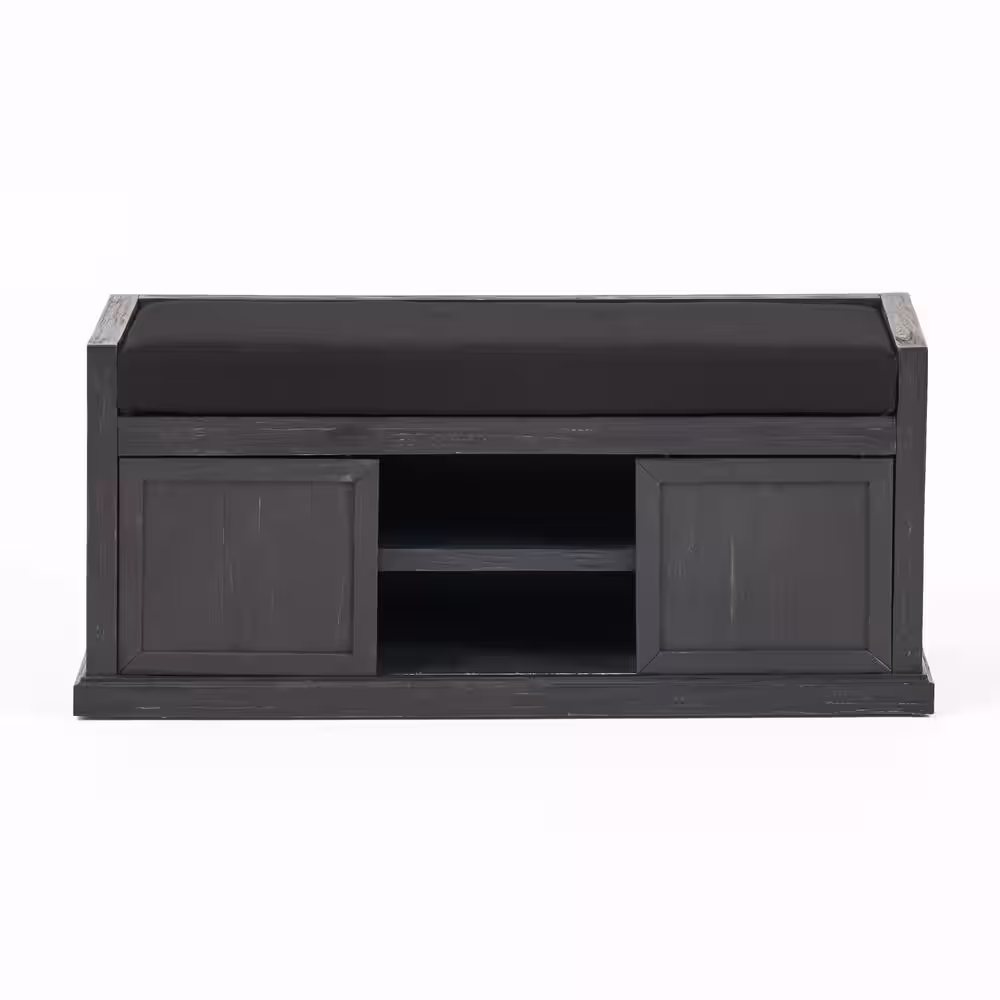 Noble House Cantebella Black Bench with Upholstered (19 in. x 43.25 in. x 15.75 in.)