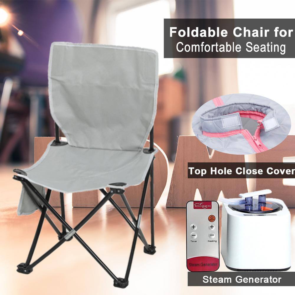 None 1-Person Half body Grey Steam Sauna with Foldable Chair