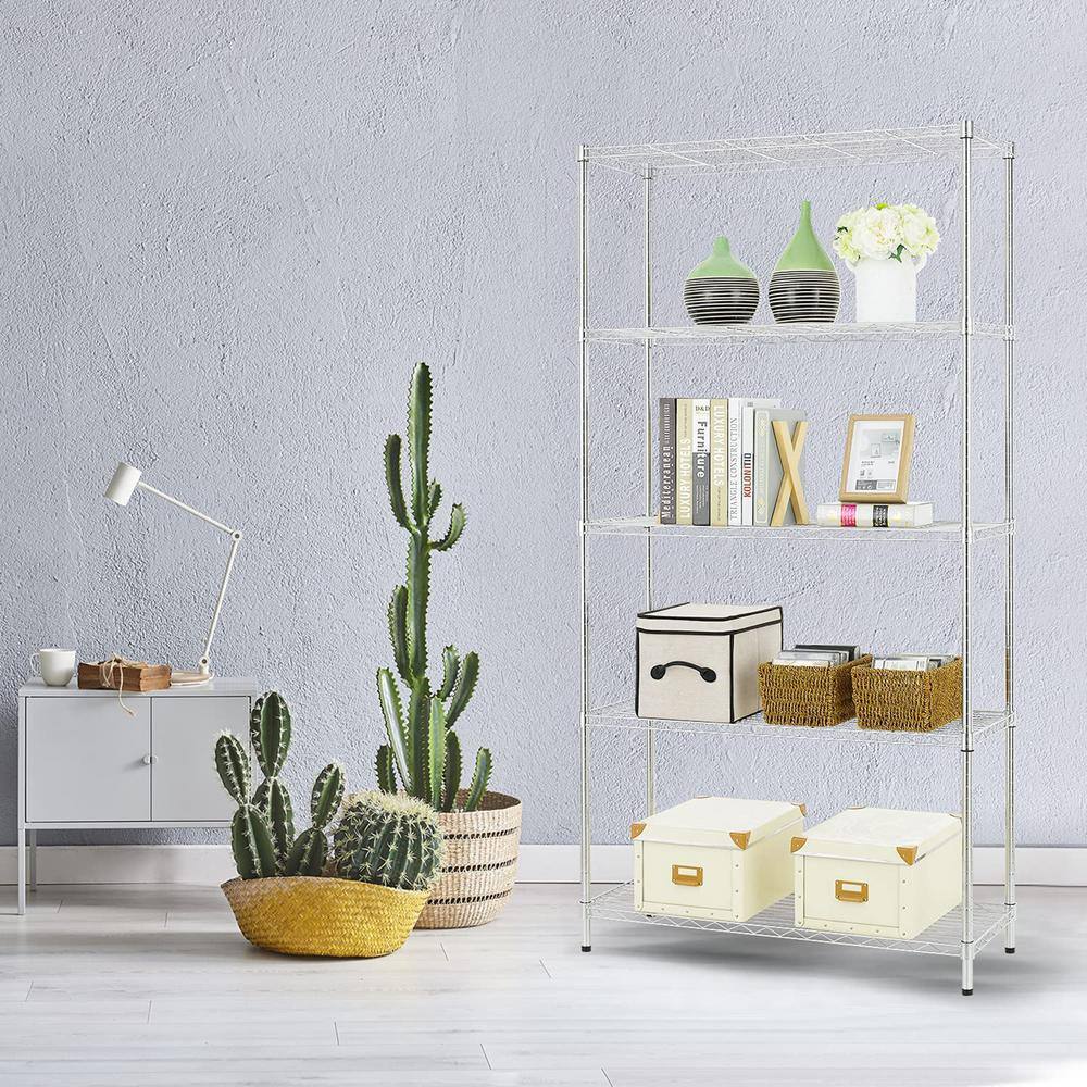 None Chrome 5-Tier Adjustable Heavy Duty Metal Wire Shelving Unit (36 in. W x 72 in. H x 14 in. D)