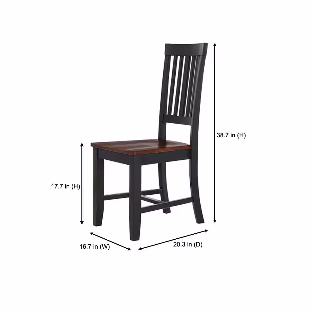 StyleWell Scottsbury Charcoal Black Wood Dining Chair with Slat Back and Walnut Brown Seat (Set of 2)