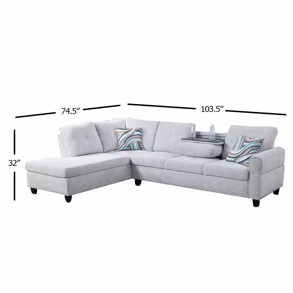 Star Home Living 103.50 in. W Round Arm 2-piece Fabric L Shaped Modern Left Facing Sectional Sofa Set in Gray w/Drop Down Table