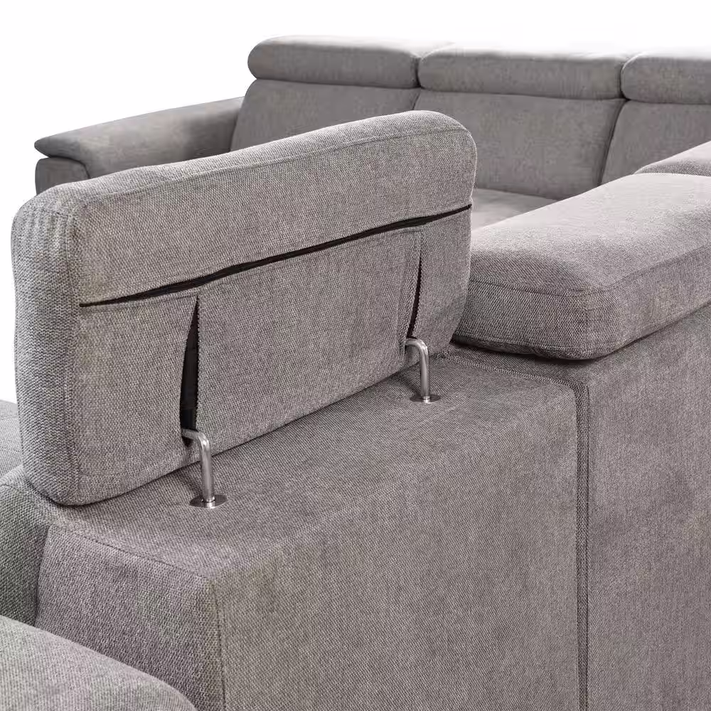 Magic Home 107 in. Taupe Leather L Shaped Sectional Sofa Motion Couch with 2 Manual Recliner, Brown