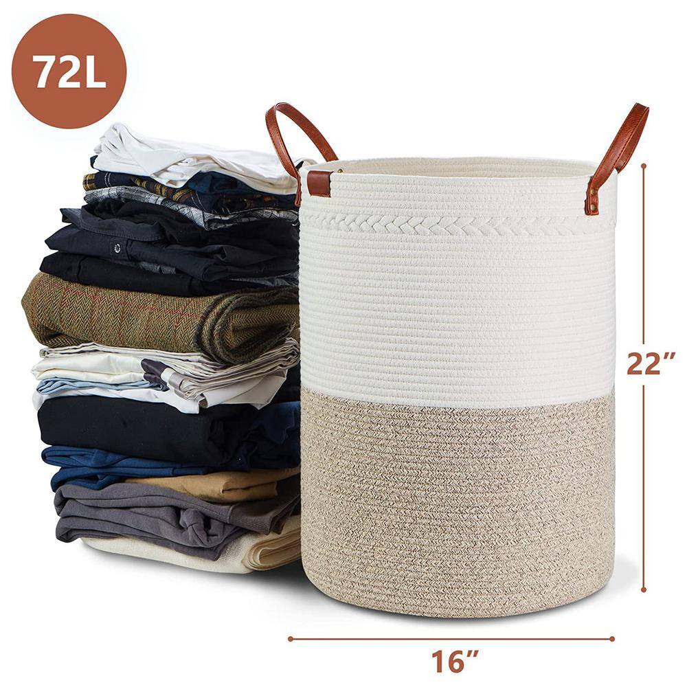 None 72 l Cotton Laundry Basket Hamper Brown