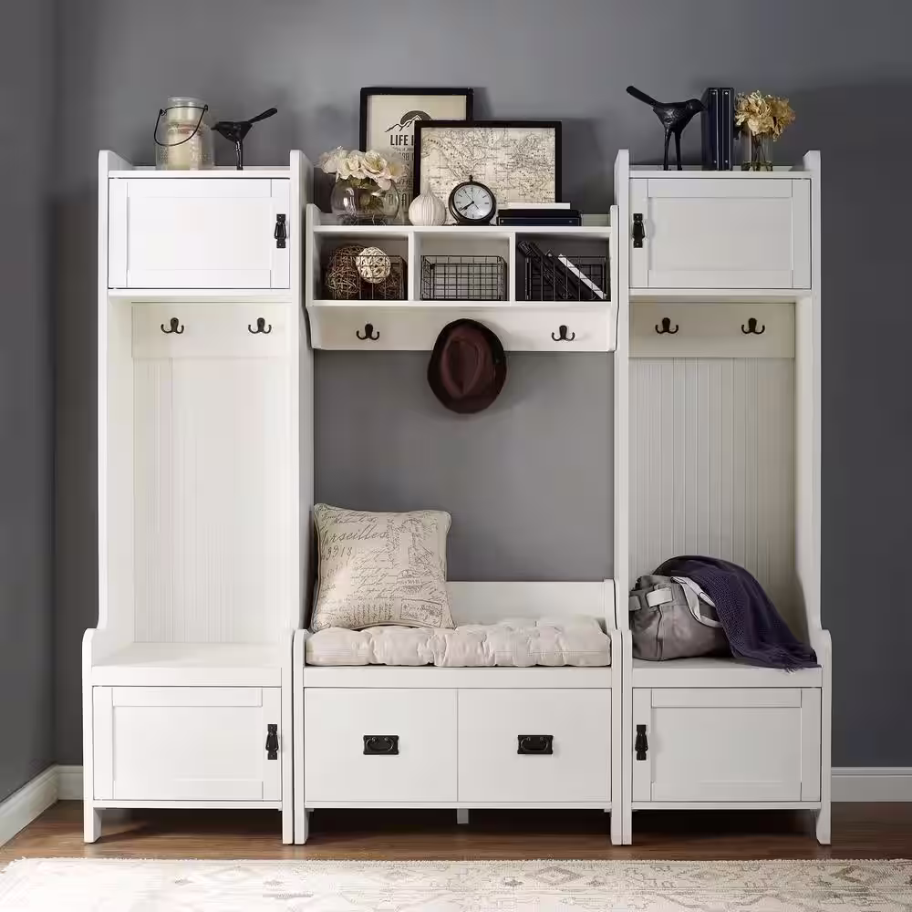 CROSLEY FURNITURE Fremont Distressed White Entryway Set (4-Piece)