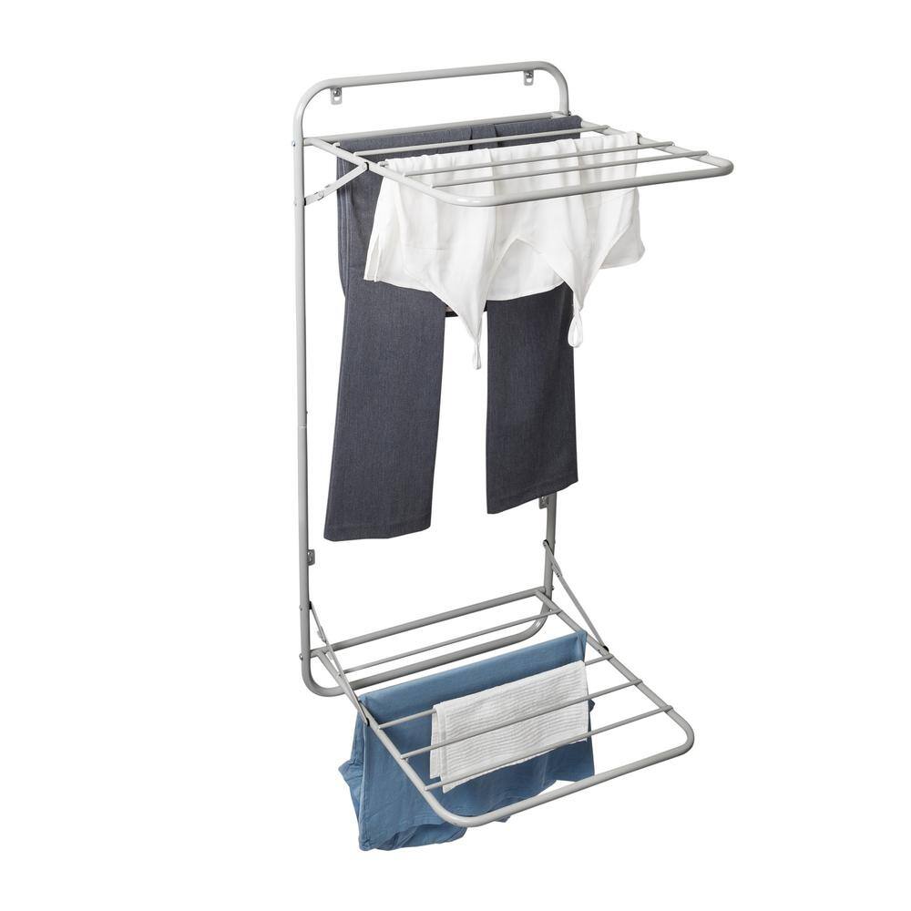 Honey-Can-Do 45 in. H x 21 in. W x 18.5 in. D Wall-Mounted or Over-the-Door 2-Tier Retractable Drying Rack in Gray