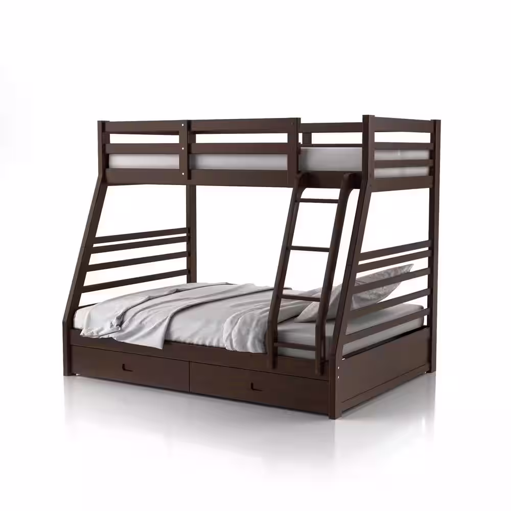 Furniture of America Daxter Dark Walnut Twin Over Full Bunk Bed with Drawers