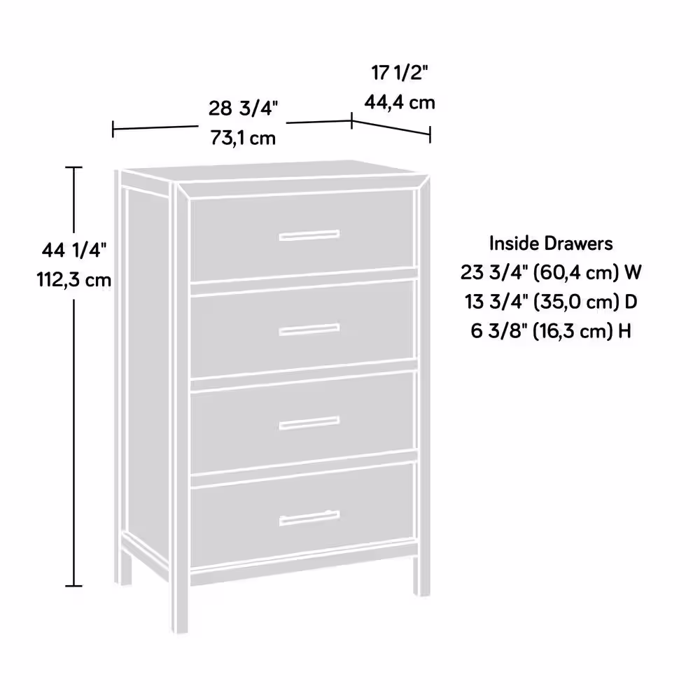 SAUDER Pacific View 4-Drawer Prime Oak Chest of Drawers 44.213 in. x 28.78 in. x 17.48 in.