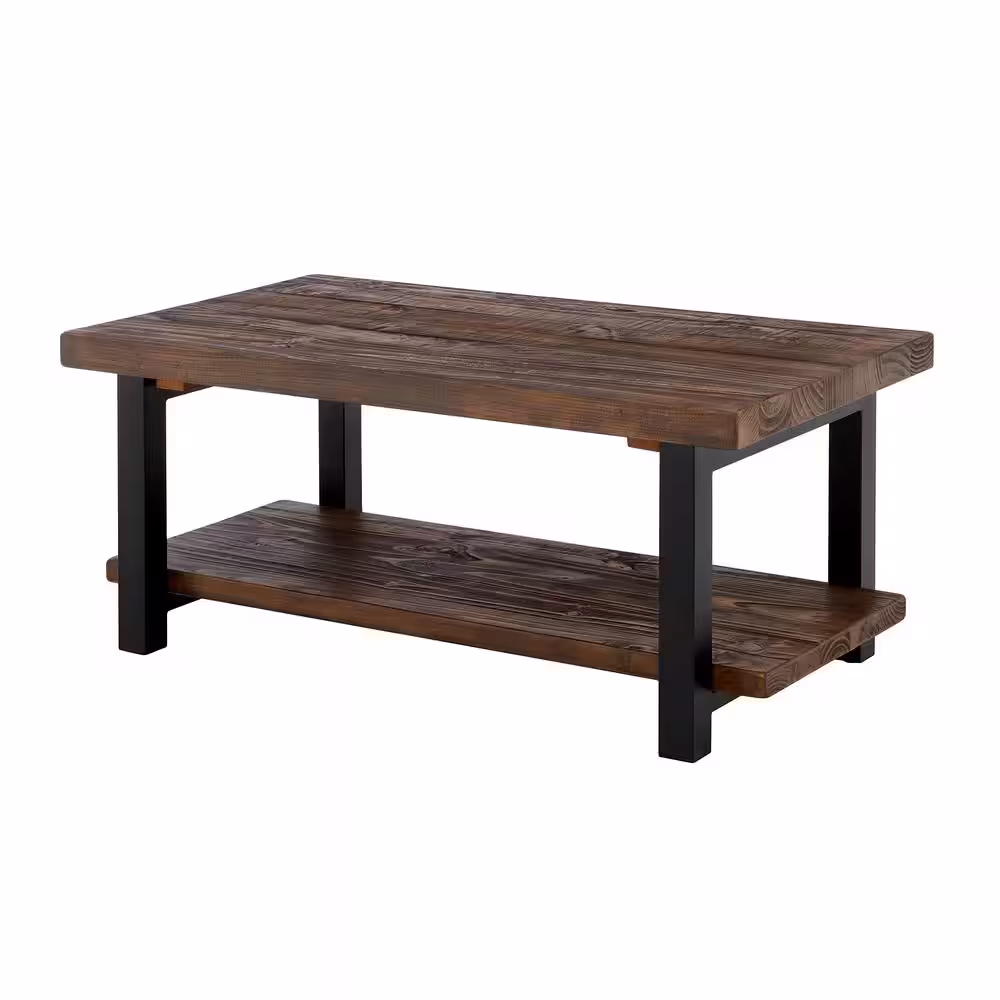 Alaterre Furniture Pomona 42 in. Rustic Natural/Black Large Rectangle Wood Coffee Table with Shelf