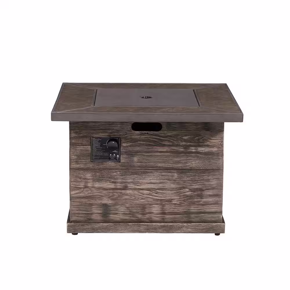Hampton Bay Peyton 35 in. W x 24 in. H Square MGO Liquid Propane Fire Pit in Distressed Brown