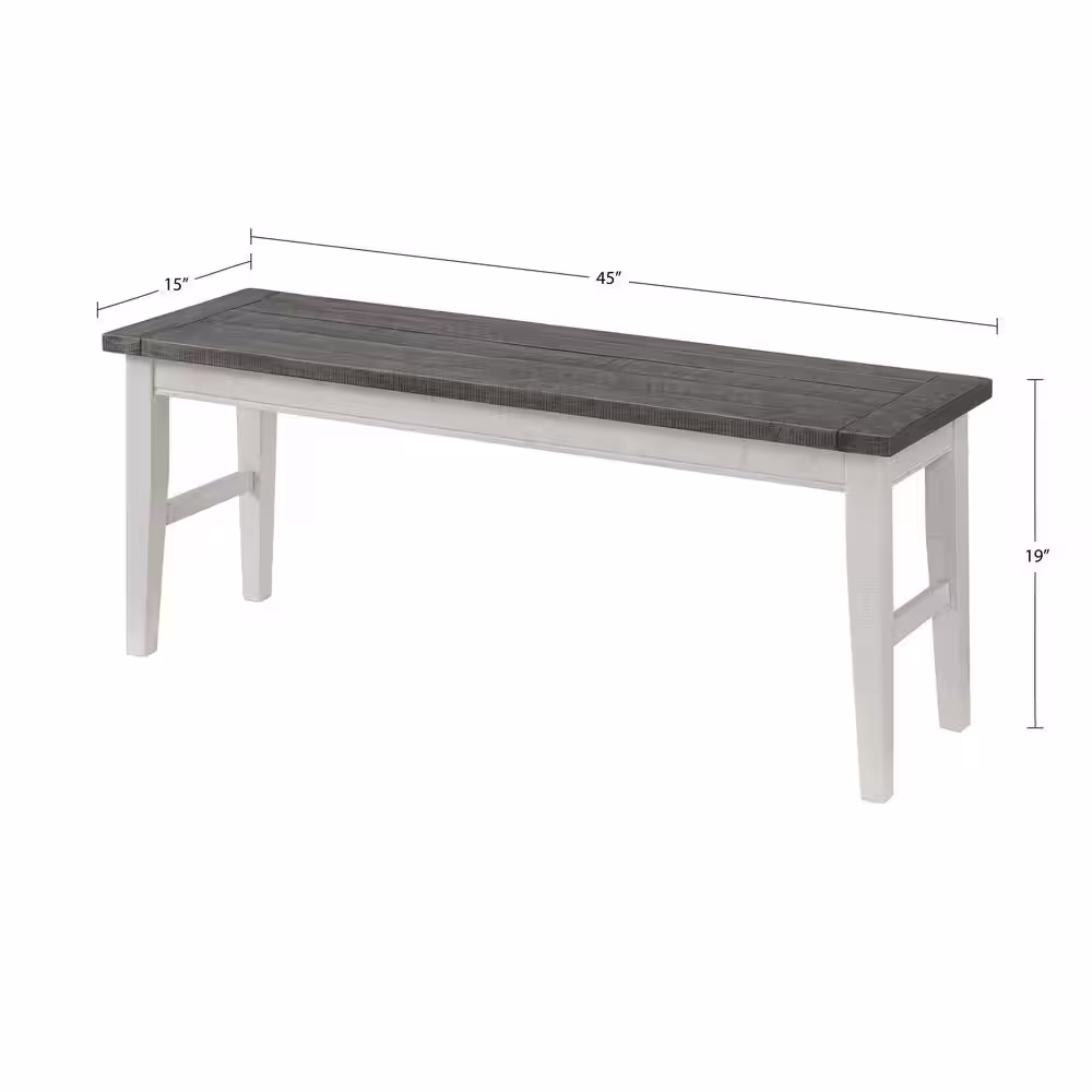 Martin Svensson Home Monterey White Stain with Grey Stain Seat Solid Wood Dining Bench (19 in. H x 45 in. W x 15 in. D)