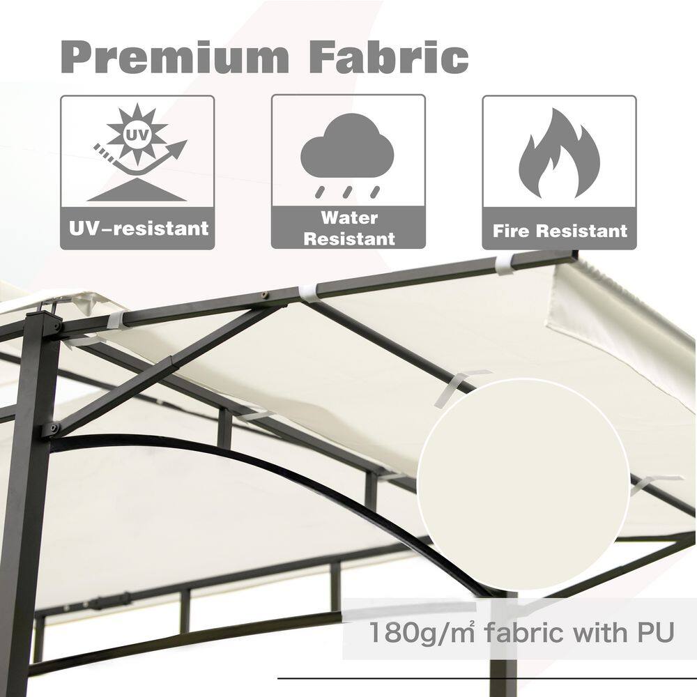 Tunearary 13 ft. x 4.5 ft. Iron Backyard BBQ Grill White Gazebo with Bar Counters Extendable Shades