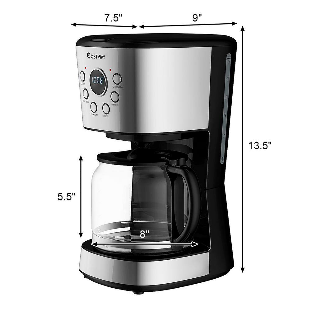 Costway 12-Cup Silver Drip Coffee Maker Brew Machine LCD Display