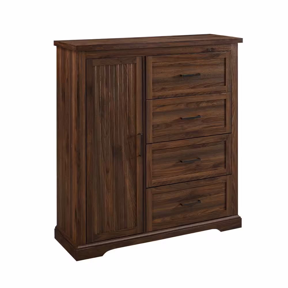 Welwick Designs 45 in. W. Dark Walnut Wood 4-Drawer and 1-Cabinet Transitional Wardrobe