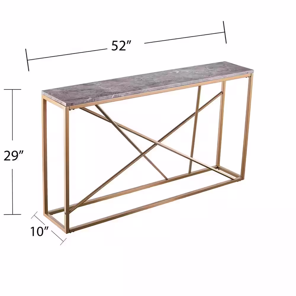 Southern Enterprises Salla 52 in. Gold/Gray Faux Marble Standard Rectangle Composite Console Table