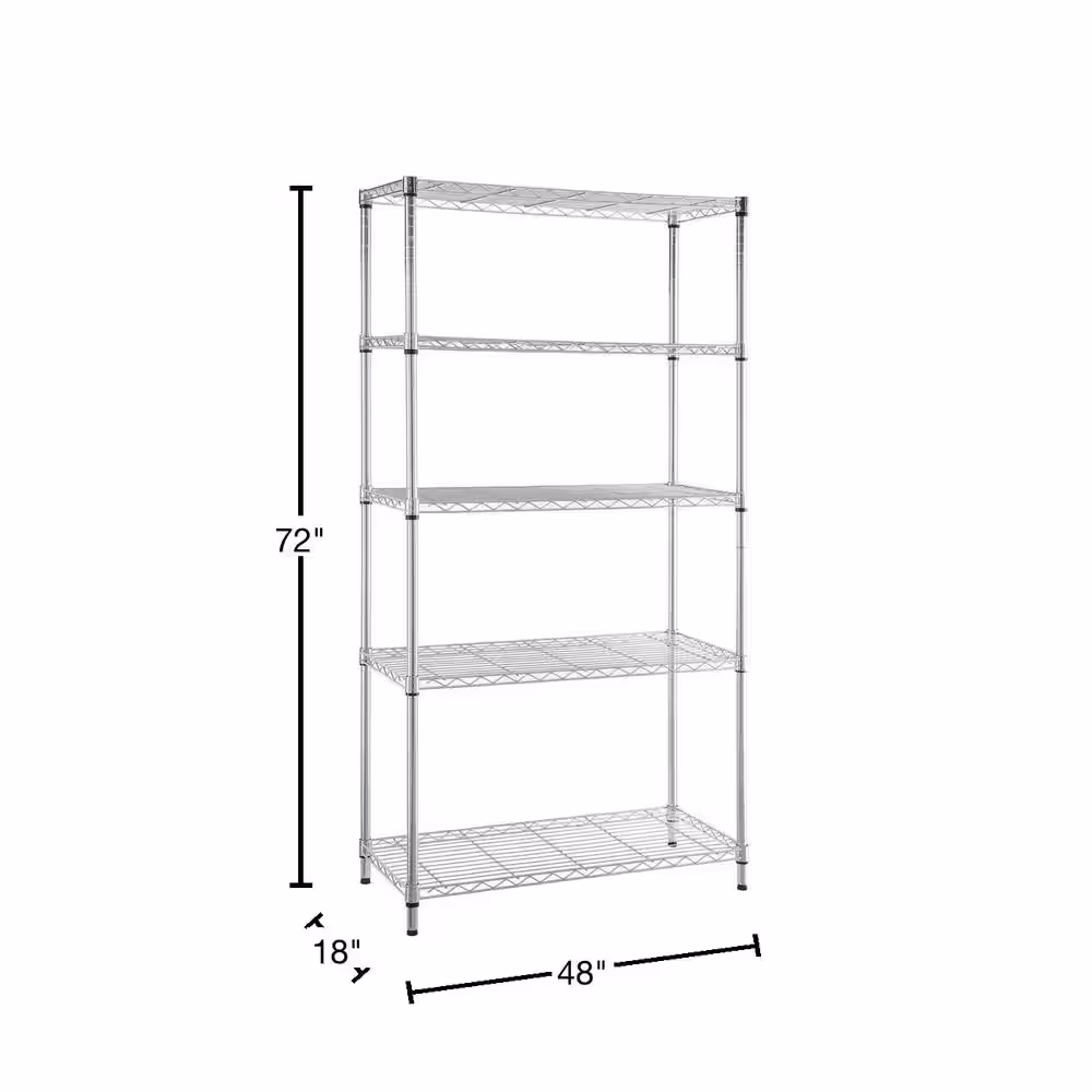 HDX 5-Tier Commercial Grade Heavy Duty Steel Wire Shelving Unit in Chrome (48 in. W x 72 in. H x 18 in. D)