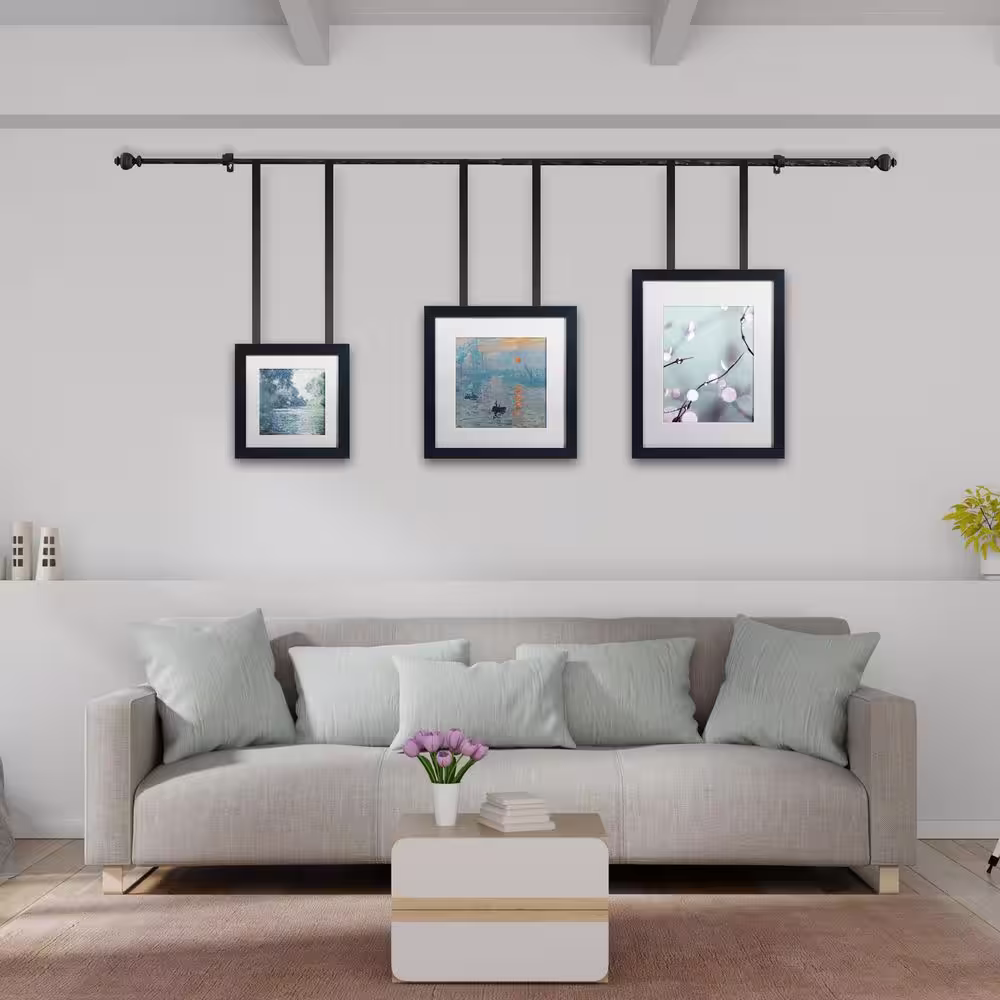 None 1 in. Telescoping 48 in. to 84 in. Single Curtain Rod - Modern Urn Finals and Mounting Hardware in Black