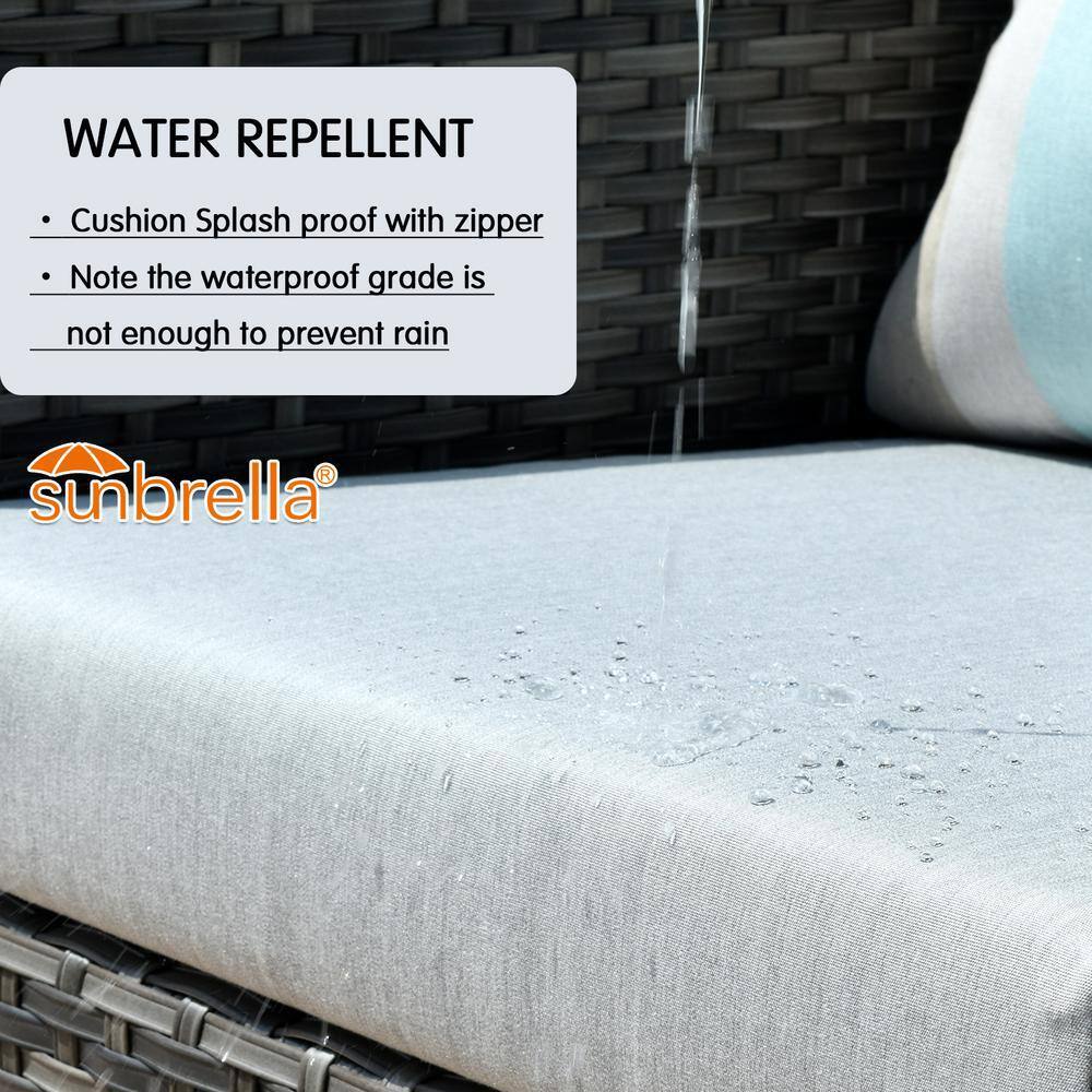 HOOOWOOO Lake Caddo Gray 9-Piece No Assembly Wicker Patio Conversation Sofa Set with a Coffee Table and Sunbrella Cushions