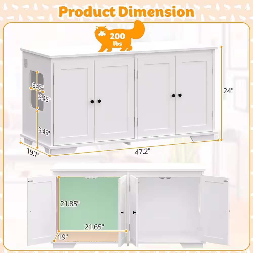 None Cat Litter Box Enclosure for 2 Cats, Modern Hidden Litter Box Furniture, Indoor Cat Washroom Bench for Living Room