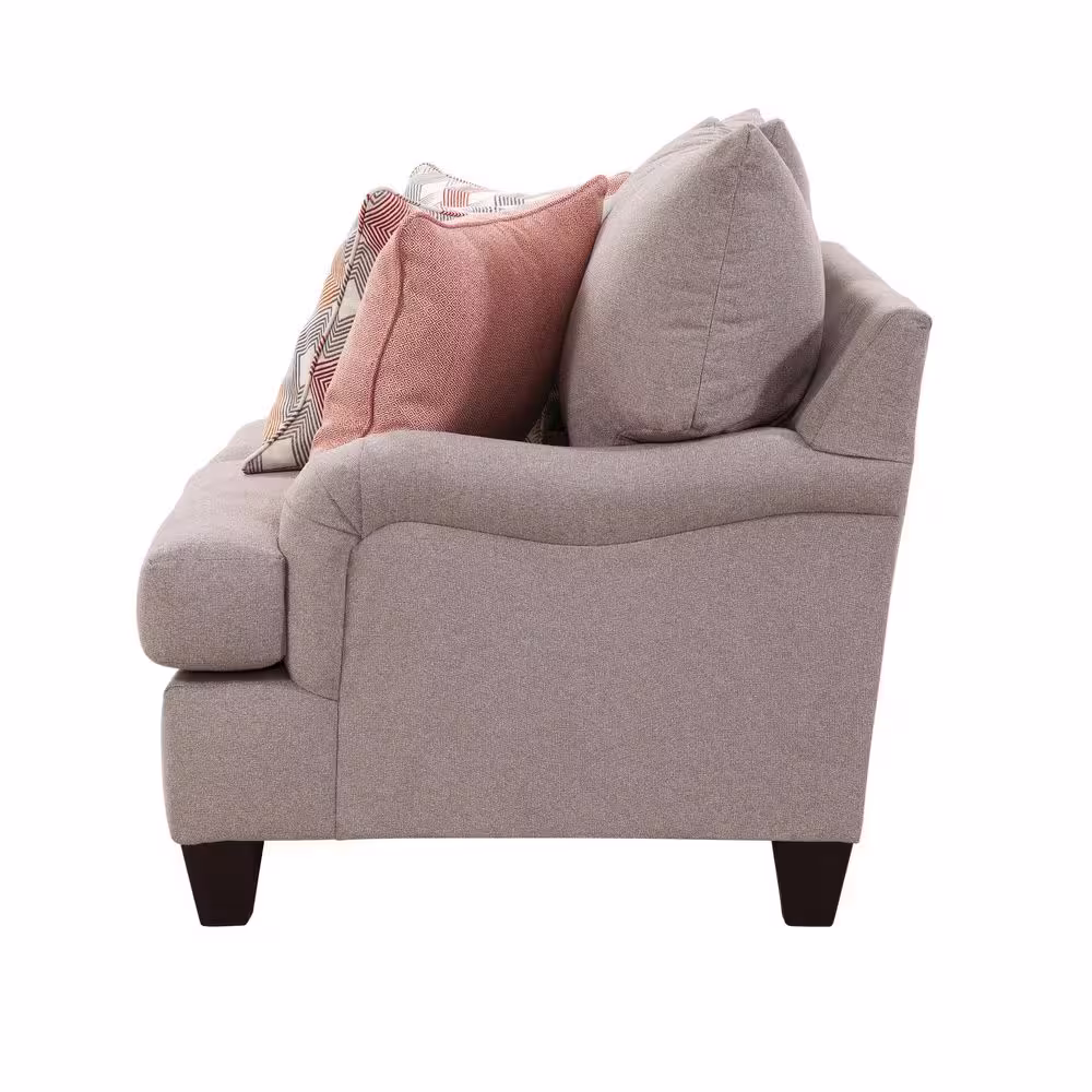 American Furniture Classics Traditional Series 84 in. W Rolled Arm Fabric Straight Sofa with 4 Accent Pillows in Gray