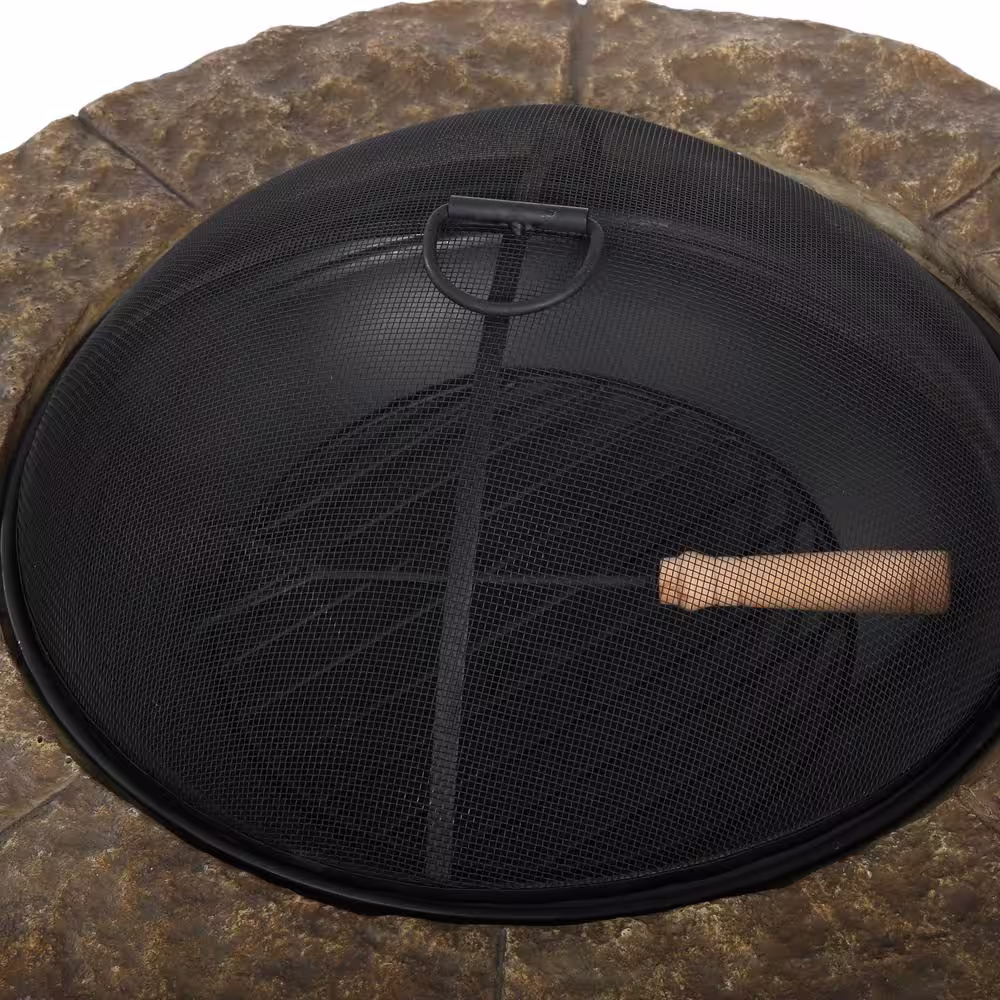 Noble House Samson 34 in. x 21 in. Round Cement Wood Burning Fire Pit in Natural