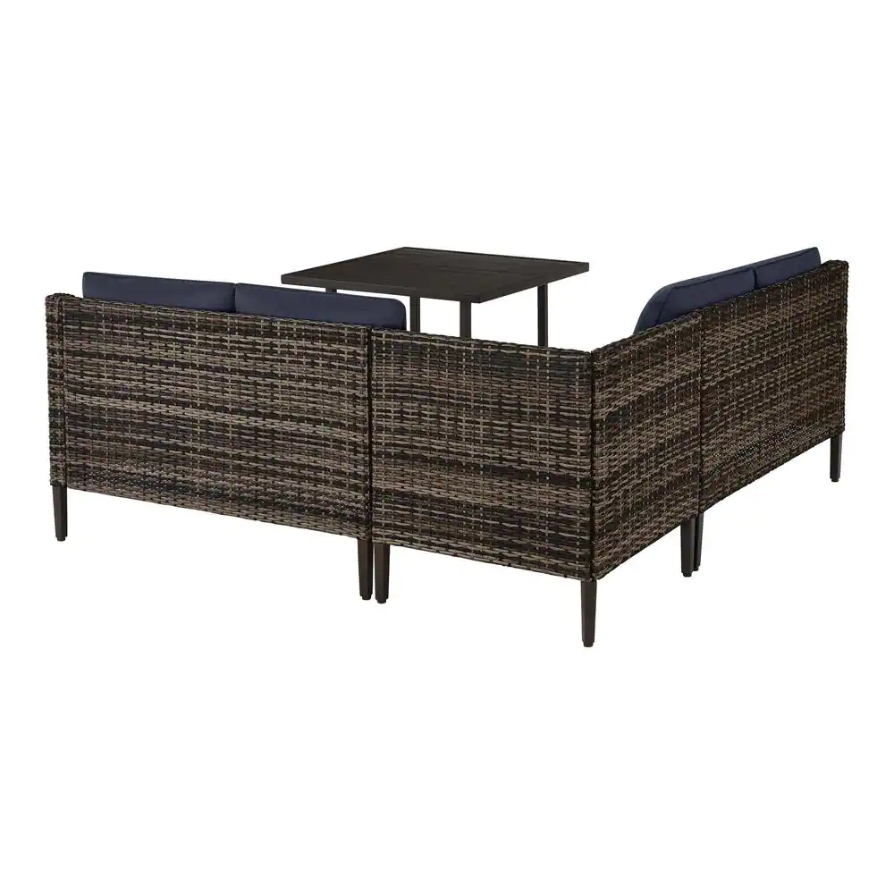 Hampton Bay Prestley Park 4-Piece Steel Patio Conversation Sectional Set with CushionGuard Midnight Navy Blue Cushions