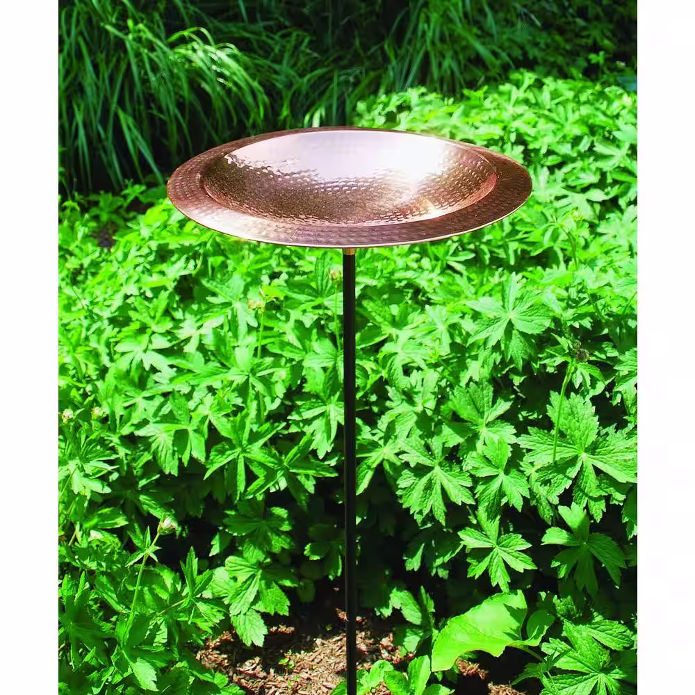 Achla Designs 12.5 in. Dia Polished Copper Plated Hammered Copper Birdbath Bowl with Stake